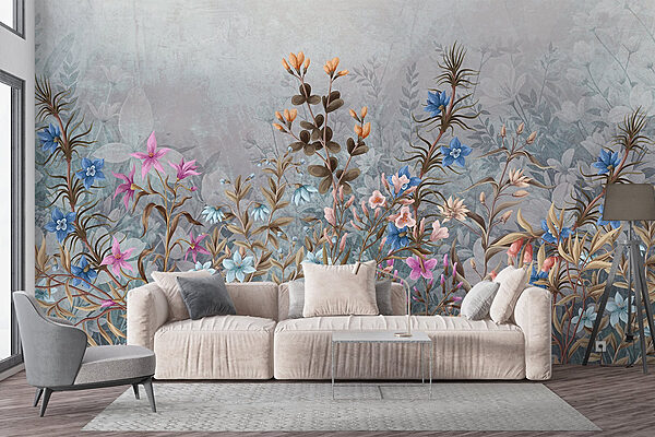 Painting of flowers and leaves Wall murals Painting of flowers and leaves