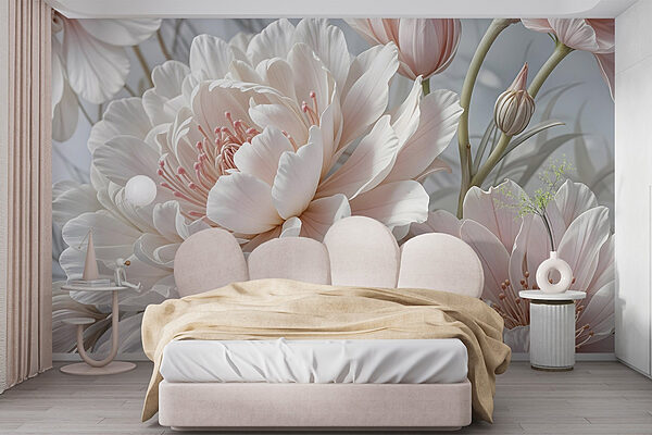 Delicate blooms in soft pastel hues Wall murals Delicate blooms in soft pastel hues