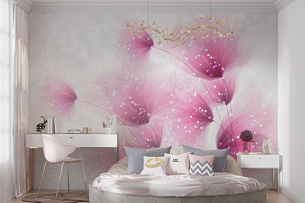 Pink flowers with white dots Wall murals Pink flowers with white dots