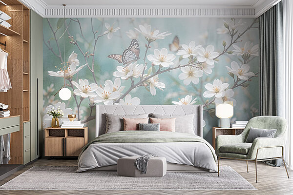Butterfly on a white flower Wall murals Butterfly on a white flower