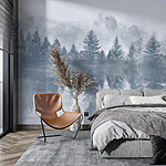 Wall murals Foggy forest with trees reflected in water
