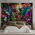 Wall murals Stained glass window with colorful birds