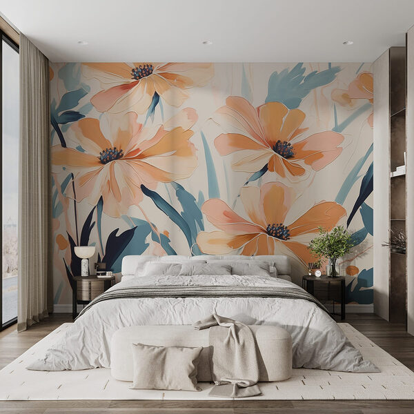 Painting of flowers on a white surface Wall murals Painting of flowers on a white surface
