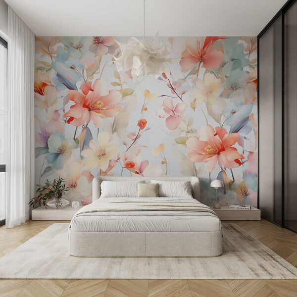 Colorful flowers on a white background Wall murals Colorful flowers on a white background