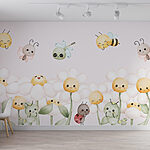 Wall murals Group of cartoon bugs and flowers