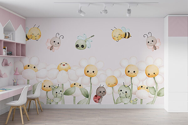 Group of cartoon bugs and flowers Wall murals Group of cartoon bugs and flowers