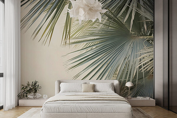 - Lush palm leaves against a soft backdrop Wall murals - Lush palm leaves against a soft backdrop