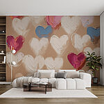 Wall murals Colorful hearts on a canvas background