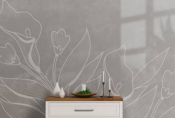 White line drawing of flowers Wall murals White line drawing of flowers