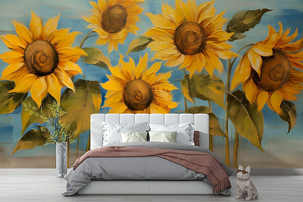 Painting of sunflowers on a wall Wall murals Painting of sunflowers on a wall