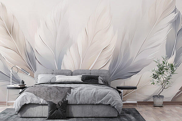Group of white and grey feathers Wall murals Group of white and grey feathers