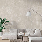 Wall murals White line drawing of flowers