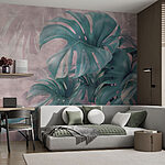 Wall murals Lush green leaves against soft backdrop