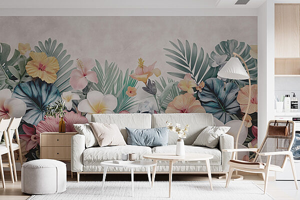 Group of flowers and leaves Wall murals Group of flowers and leaves