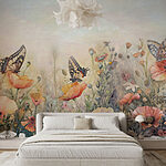 Wall murals Butterflies on flowers in a field