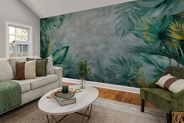 Wall with green leaves Wall murals Wall with green leaves