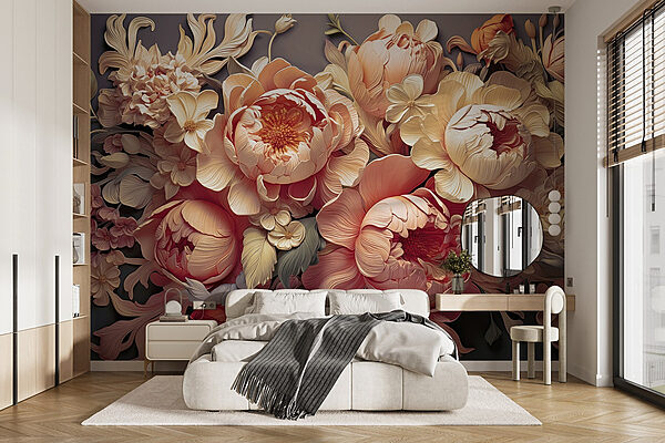 Group of flowers on a gray background Wall murals Group of flowers on a gray background