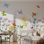 Wall murals Painting of flowers and butterflies