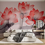 Wall murals Group of pink flowers with leaves