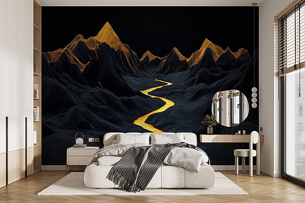 River running through a mountain range Wall murals River running through a mountain range
