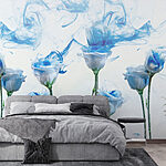Wall murals Group of flowers with blue ink in water