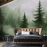 Wall murals Foggy forest with trees