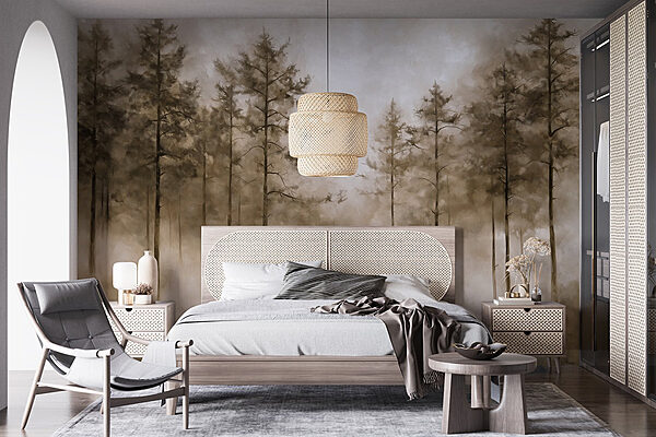 Wall murals Foggy forest with trees
