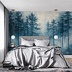 Wall murals Foggy forest with trees