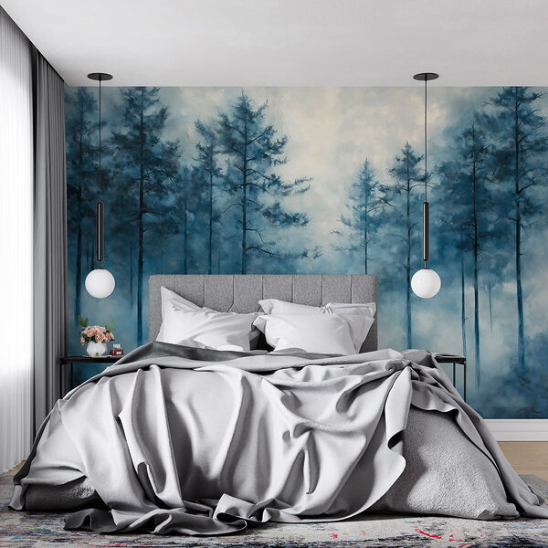 Foggy forest with trees Wall murals Foggy forest with trees