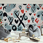 Wall murals Pattern of hearts and symbols