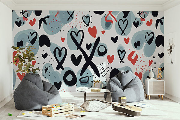 Pattern of hearts and symbols Wall murals Pattern of hearts and symbols