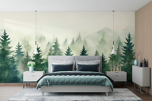 Group of trees in the fog Wall murals Group of trees in the fog