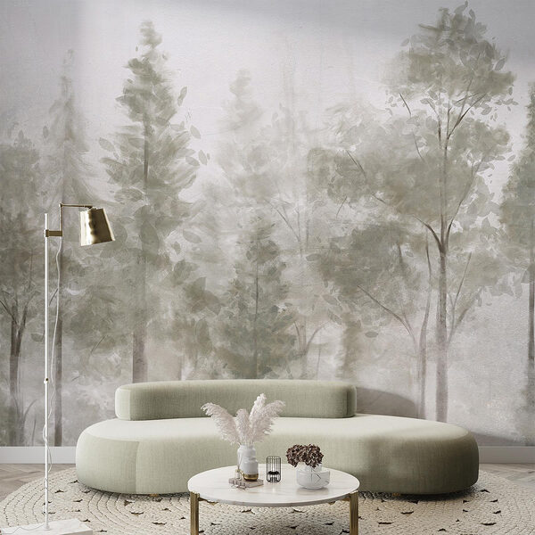 Group of trees in fog Wall mural Group of trees in fog