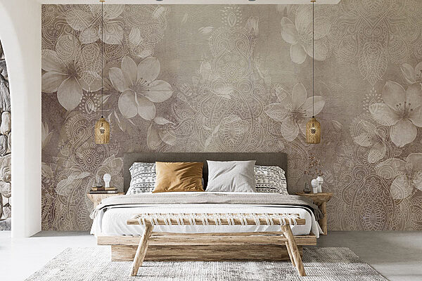 Wall murals Wall murals White flowers on a grey background (SKU: w08405v1)