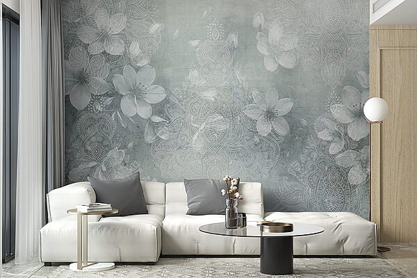 White flowers on a grey background Wall murals White flowers on a grey background