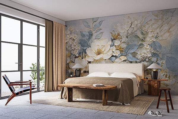 Painting of flowers and leaves Wall murals Painting of flowers and leaves