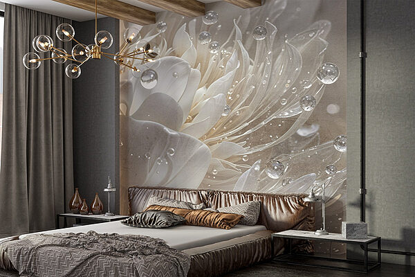 Delicate petals adorned with droplets Wall murals Delicate petals adorned with droplets