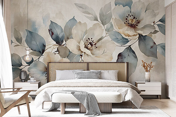Painting of flowers and leaves Wall murals Painting of flowers and leaves