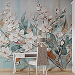 Wall murals Painting of flowers on a blue background