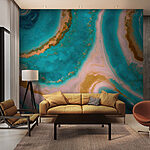 Wall murals Blue and orange marbled surface