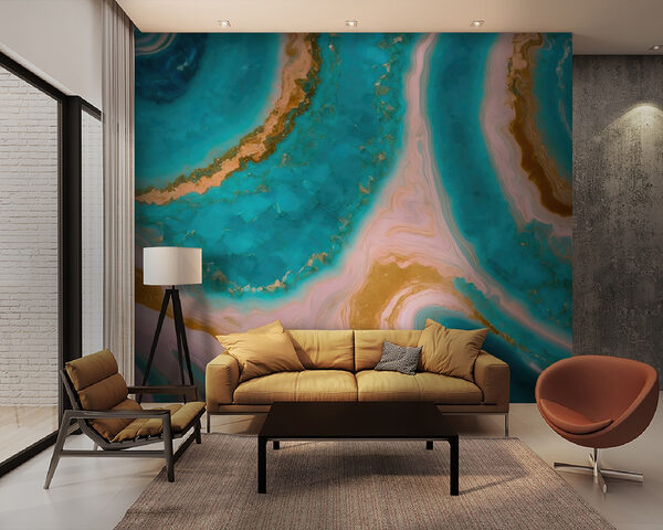 Blue and orange marbled surface Wall murals Blue and orange marbled surface