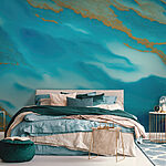 Wall murals Vibrant swirls of blue and gold