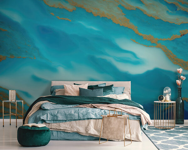 Vibrant swirls of blue and gold Wall murals Vibrant swirls of blue and gold