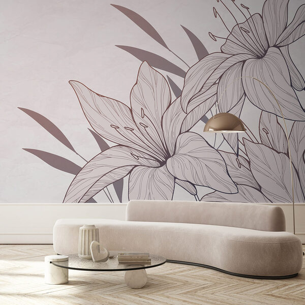 Drawing of flowers and leaves Wall murals Drawing of flowers and leaves