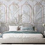 Wall murals Wall with ornate white and brown designs
