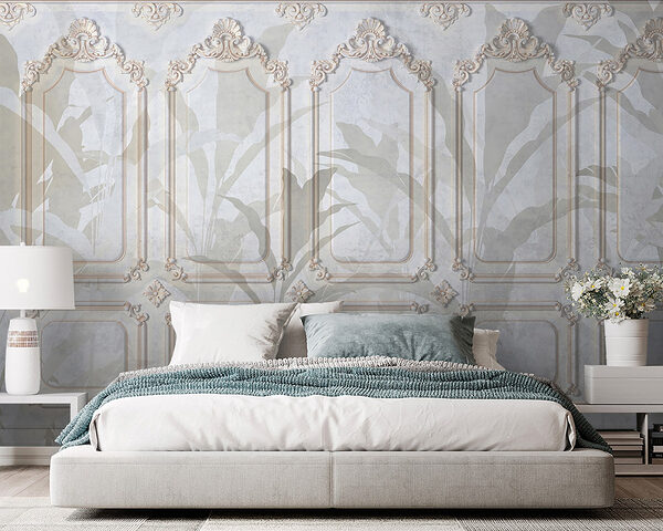 Wall with ornate white and brown designs Wall murals Wall with ornate white and brown designs