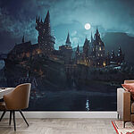 Wall murals Castle on a hill with a moon in the sky