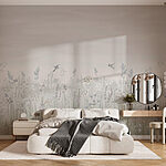 Wall murals Field of flowers and birds