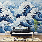 Wall murals Blue and white wave pattern