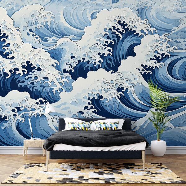 Blue and white wave pattern Wall murals Blue and white wave pattern